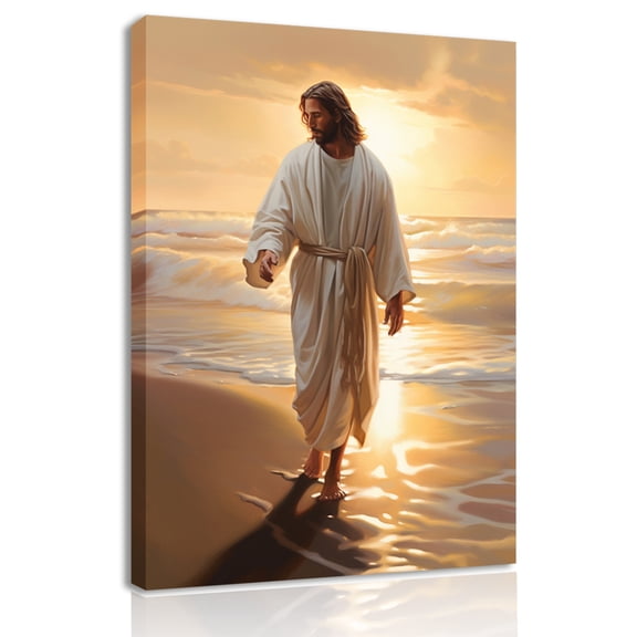 Jesus Walking on Water Canvas Wall Art Christian Decor for a Modern Home Spiritual Living Room, Bedroom, Office, Religious Posters Ready to Hang