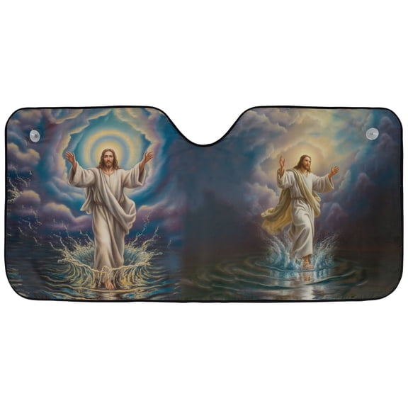 Jesus Walking on Water Car Sunshade – Christian Faith Windshield Sun Shade, Religious Jesus Christ Auto Sun Visor Cover
