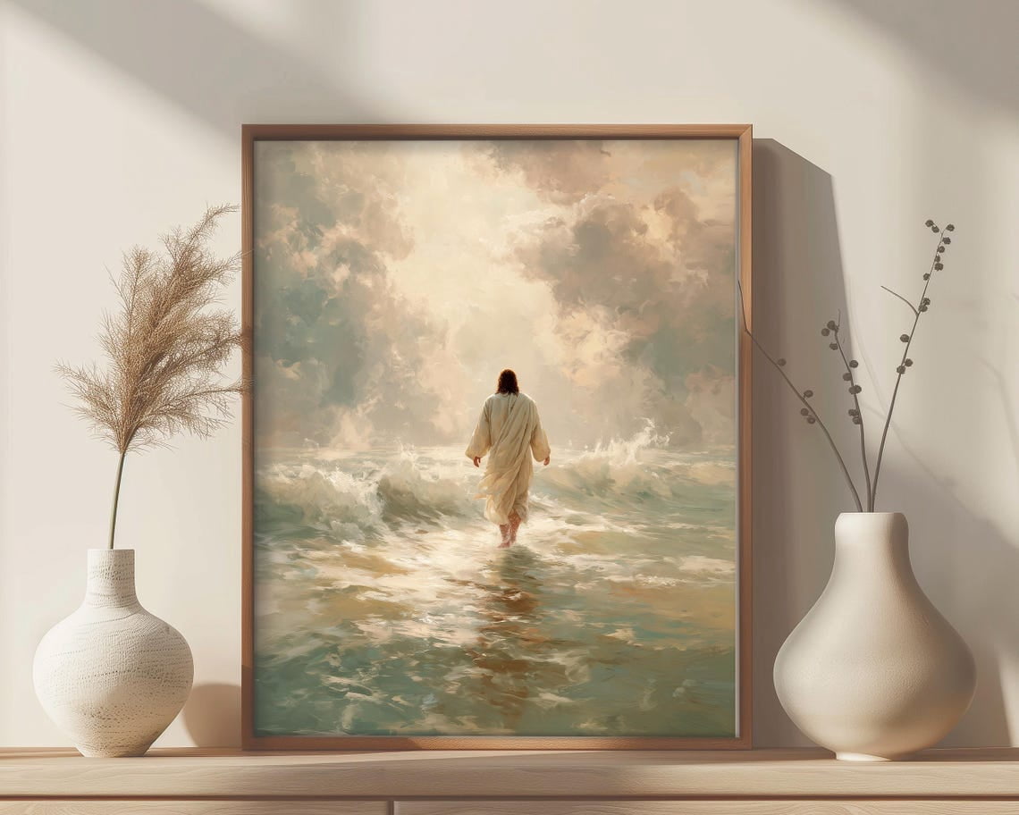 Jesus Walking on Water Christian Wall Art Bible Verse Faith Religious ...