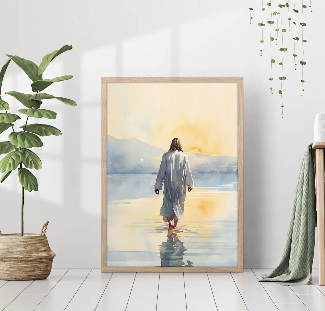 Jesus Walking on Water Poster Religious Wall Art Holy Painting Print ...