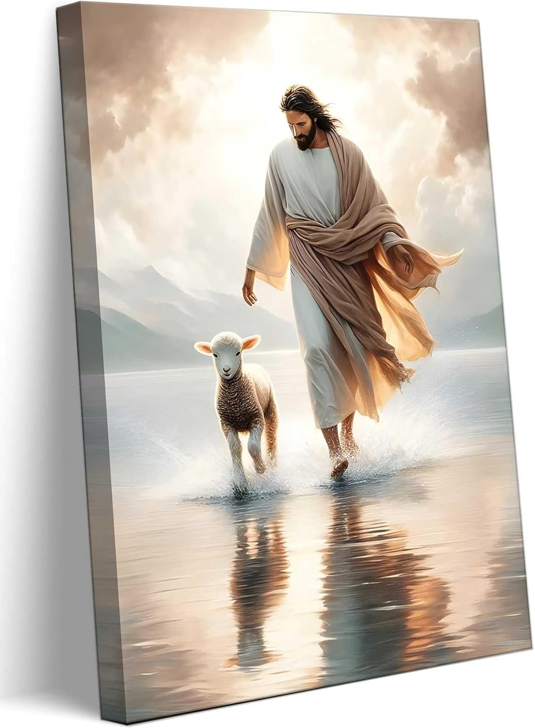 Jesus Walks On Water Canvas Wall Art Christ Saves The Lost Lamb ...