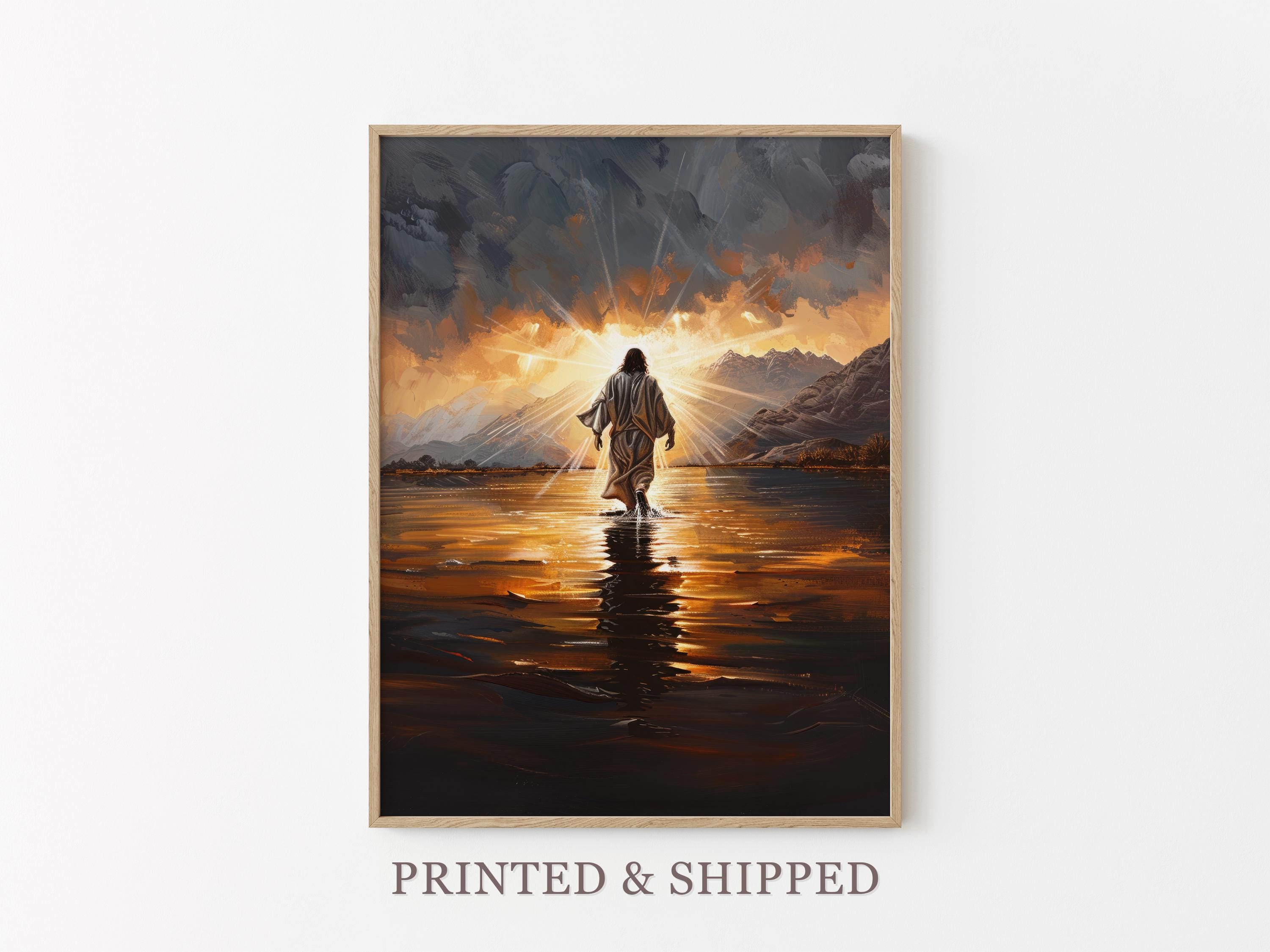Jesus Walks On Water Sketch Print | Jesus And Peter Bible Art | Modern ...