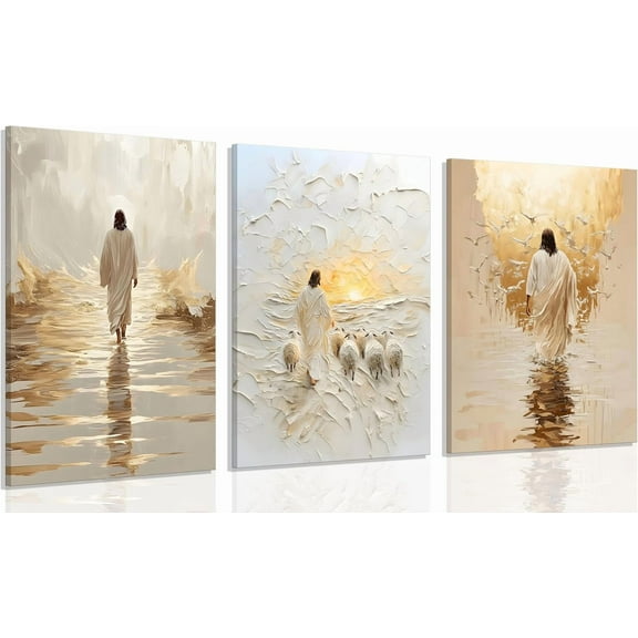 Jesus Wall Art Christian Posters Jesus Walking on Water Pictures Wall Decor Jesus and Lamb Dove Canvas Prints Decorative Paintings for Living Room Bedroom（Only canvas）