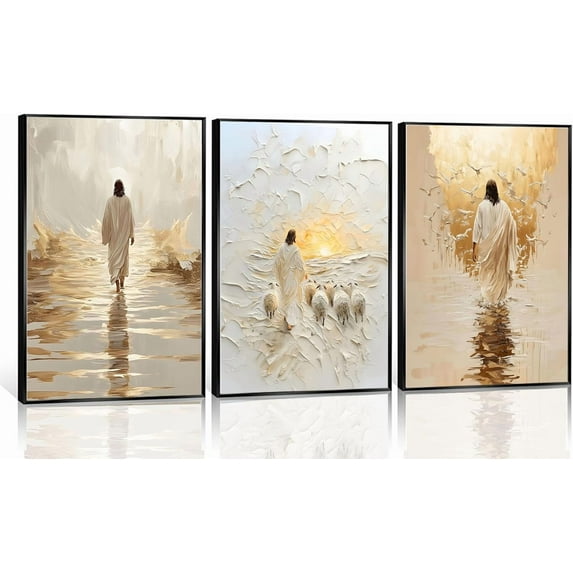 Jesus Wall Art Christian Posters Jesus Walking on Water Pictures Wall Decor Jesus and Lamb Dove Canvas Prints Decorative Paintings for Living Room Bedroom(Only canvas)