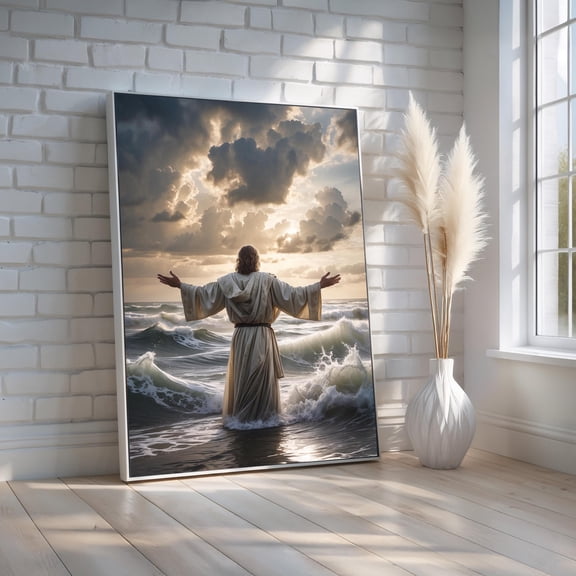 Jesus Wall Art With Crown Of Thorns | Glowing Backlit Christian Print | Spiritual Religious Decor For Faithful Homes Warm Present Vintage UNFRAMED Poster Size 24x36