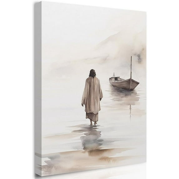 Jesus Wall Art Framed Jesus Pictures for Wall Jesus Decor Walking In The Water Canvas Christian Religious Black Jesus Wall Decoration Bible Picture Jesus Poster Bedroom Church Decor 12"X16"