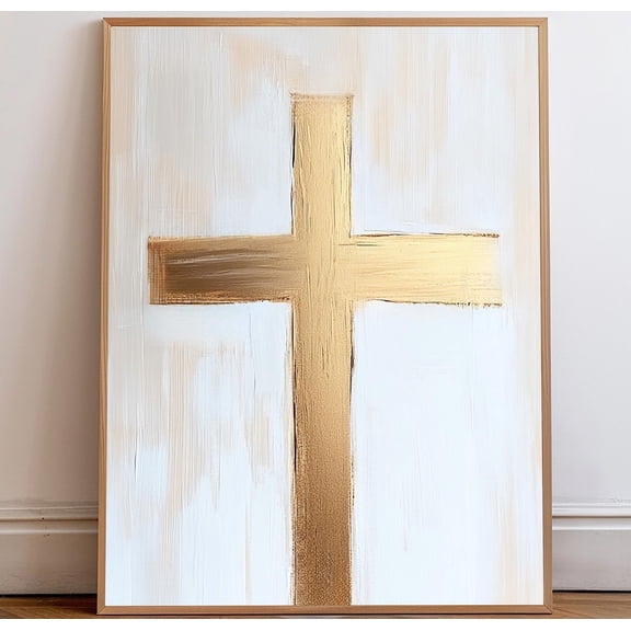Jesus Wall Art Gold Cross Neutral Minimalist Faith Decor, Unframed Paper Poster 8x10in