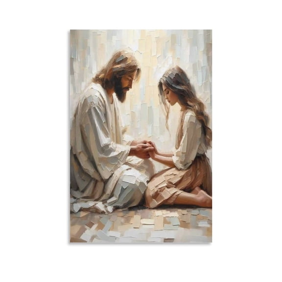 Jesus Wall Art Jesus And Woman Praying Wall Art Poster Gifts Bedroom Prints Home Decor Hanging Picture Canvas Painting Posters 12x18inch(30x45cm)