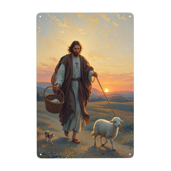 Jesus Wall Decor Jesus And Lamb Art Gifts For Christians Print Home,Office,Bedroom Metal Sign Wall Decor 8 X 12 Inch