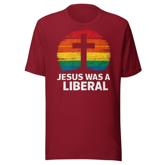 Jesus Was A Liberal Shirt, Unisex, Retro Sunset, Funny Political, Progressive Shirt, Faith Shirt, Funny Religion Shirt, Peace And Love (Cardinal, 2XL)