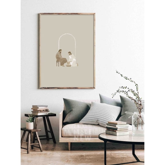 Jesus Washing Feet Poster, Unframed Paper Poster 8x10in
