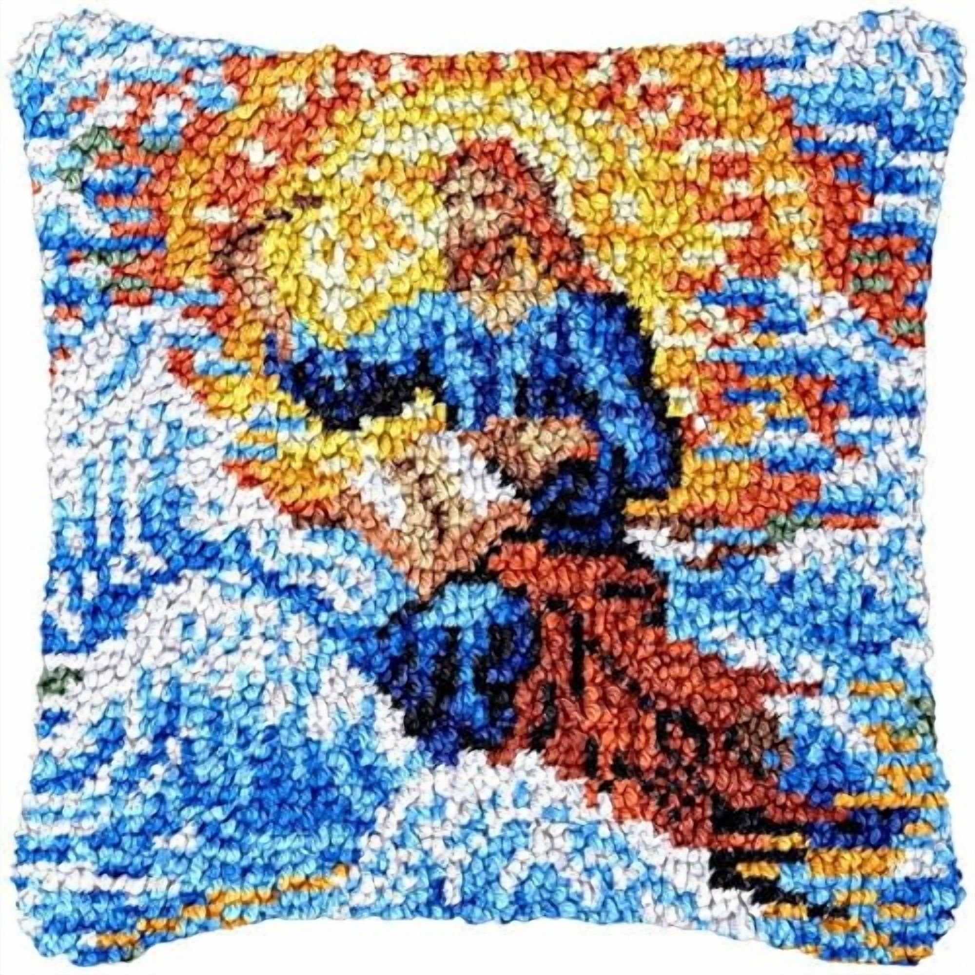 Jesus in Water Latch Hook Kits Pillowcase DIY Rug Making Crochet Hook Cushion Making Kits with Preprinted Pattern Canvas Christmas DIY Needlework Crochet Kits Decor 43x43cm