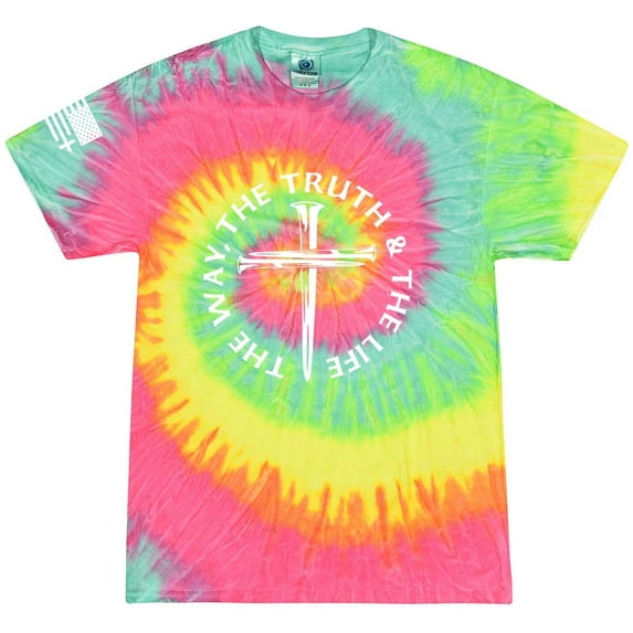 Jesus The Way The Truth The Life John 14:6 Scripture Nail Cross Shirt Jesus Mens Christian Short Sleeve T-Shirt Graphic Tee-Minty Rainbow Tie Dye-xxxl