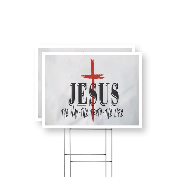Jesus the Way the Truth the Life Yard Sign 2 Pack of 12 Inch x 16 Inch Double Sided Weatherproof Heavy-Duty Plastic with Stake | Christian Faith, Biblical Message, Durable Material |