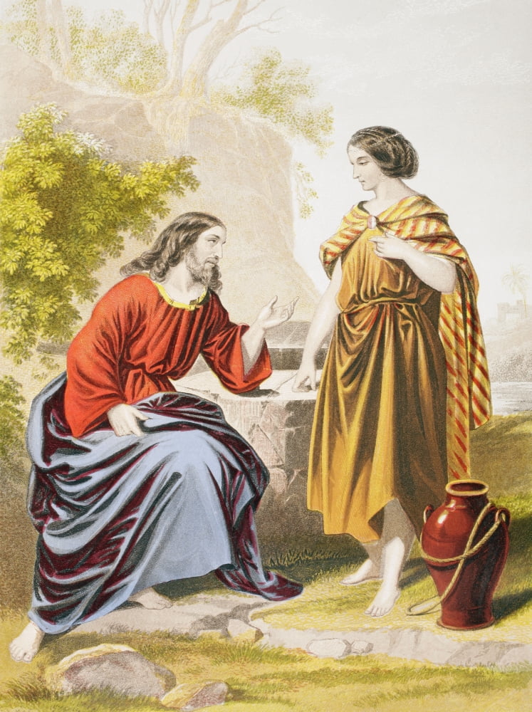 Jesus At The Well With The Woman Of Samaria From The Holy Bible Published By William Collins Sons & Company In 1869 Chromolithograph By JM Kronheim & Co Canvas Art - Ken Welsh Design Pics (12 x 17)