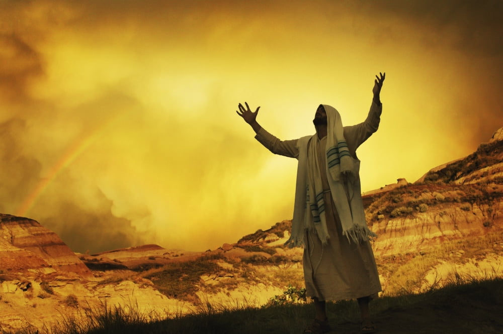 Jesus With Arms Stretched Towards Heaven Canvas Art - Don Hammond Design Pics (34 x 22)