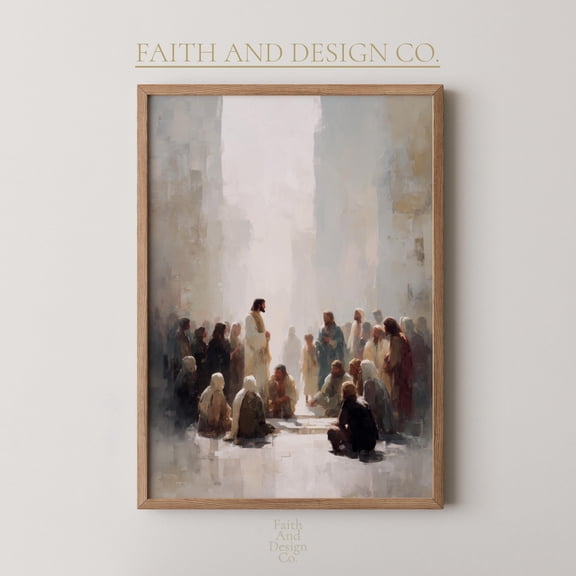 Jesus With The Lost Sheep Printable Christian Wall Art | | Religious Home Decor Warm Present Vintage UNFRAMED Poster Size 24x36