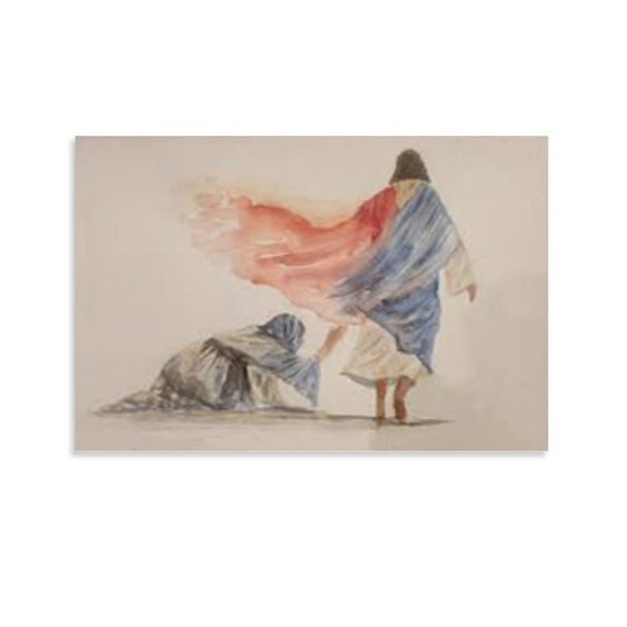 Jesus And Woman Wall Art Woman Touching The Hem of Jesus' Garment Poster Bible Canvas Print Posters Wall Art Painting Canvas Gift Living Room Prints Bedroom Decor Poster Artworks 08x12inch(20x30cm)