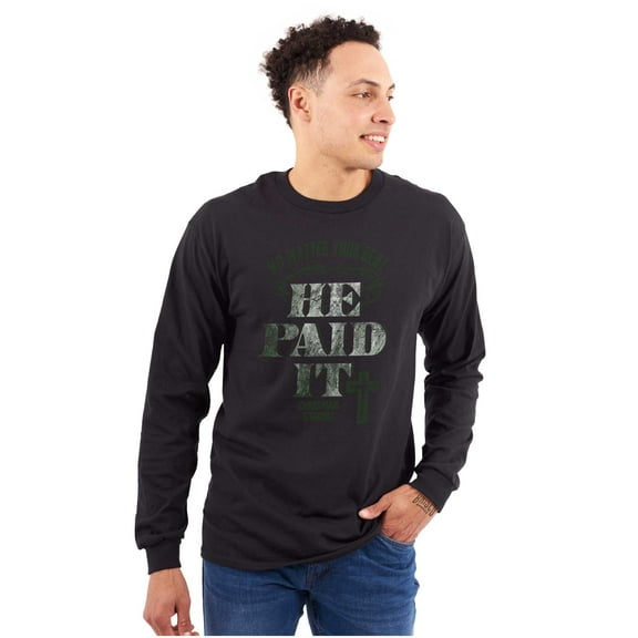 Jesus Your Debt He Paid It Christian Plus Size Long Sleeve Graphic Tee Shirt Brisco Brands 2X