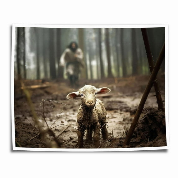 Jesus and Lamb Canvas Prints Christian Wall Art Décor Jesus Running After Lost Lamb Picture for Living Home Decoration - 20x25 inches Unframed