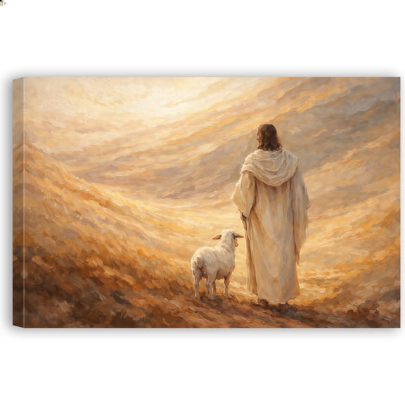 Jesus and Lamb Canvas Wall Art – Christian Religious Print on Canvas, Faith-Inspired Artwork for Living Room Bedroom Home Office Decor, 12x8’’