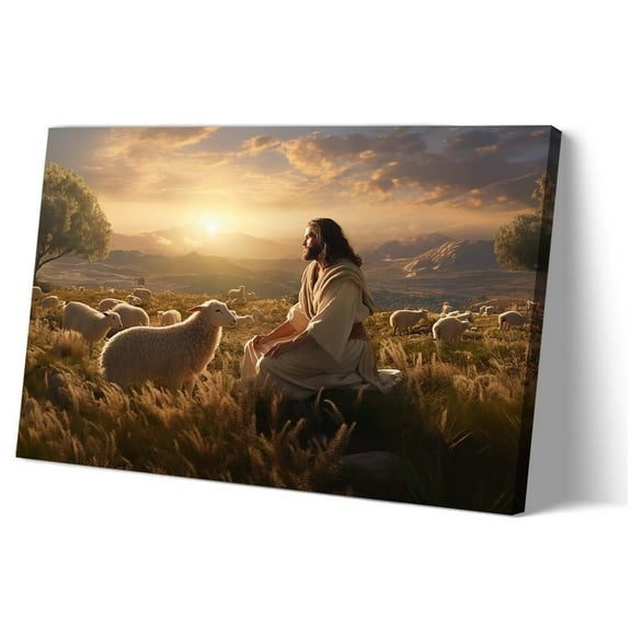 Jesus and Lamb Canvas Wall Art Deco Decoration Painting Prints Picture for Bedroom Modern Artwork Home Kitchen Horizontal Poster Landscape