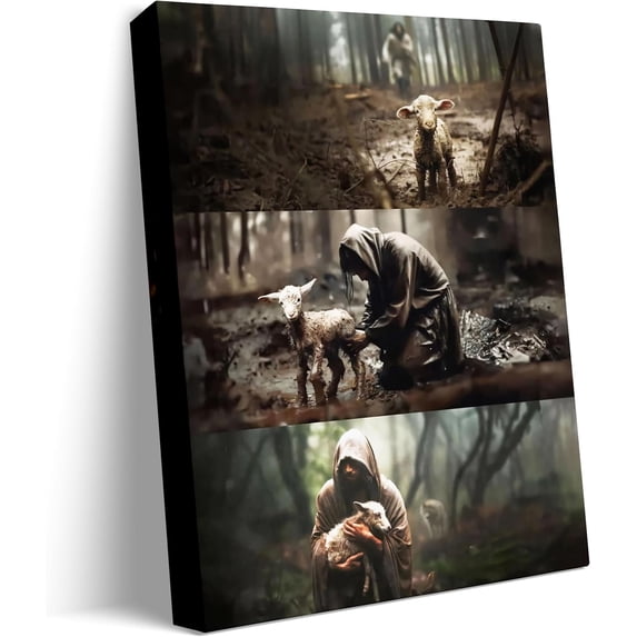 Jesus and Lamb Canvas Wall Art Jesus Running After Lost Lamb Picture Wall Art Canvas Print Christian Home Decor
