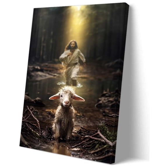 Jesus and Lamb Canvas Wall Art Jesus Shepherd and Lost Sheep Poster Decoration Hallway Pictures for Living Room Modern Artwork for Bathroom