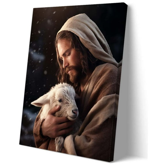 Jesus and Lamb Wall Art Deco Home Giclee Pictures Paintings on Canvas Prints for Bedroom Wall Decor Aesthetic Poster Nature Pictures for Kitchen
