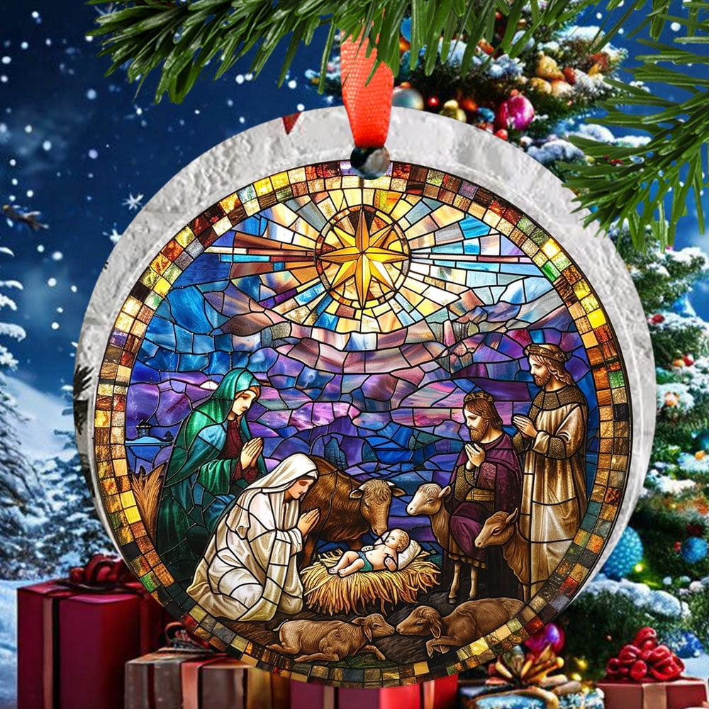 Jesus and Lamp Nativity Ceramic Christmas Ornament, Holiday Keepsake ...