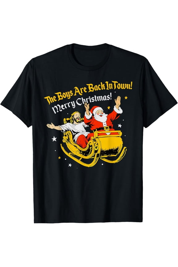 Jesus and Santa Claus Christmas Xmas Town OUS Saying T-Shirt