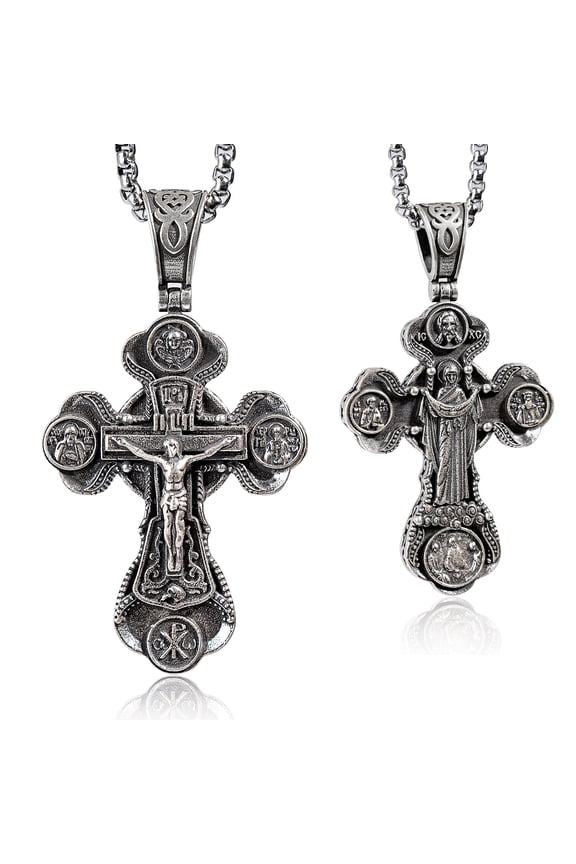 Jesus and Virgin Mary Trinity double-sided engraving S925 sterling silver cross necklace men's Christian pendant jewelry women's gift