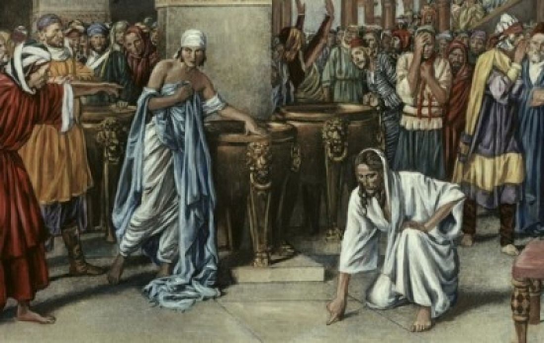 Jesus and the Adulteress Fortunino Matania (b1881-d1936Italian) Canvas Art - Fortunino Matania (24 x 36)