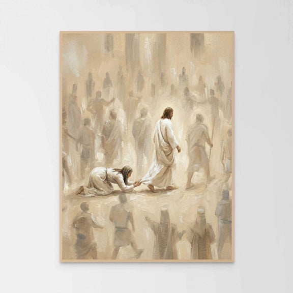 Jesus and the Bleeding Woman Christian Wall Art, Unframed Paper Print Size 8x12