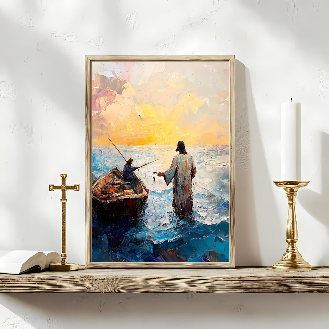 Jesus and the Fisherman Christian Faith Wall Art, Unframed Canvas ...