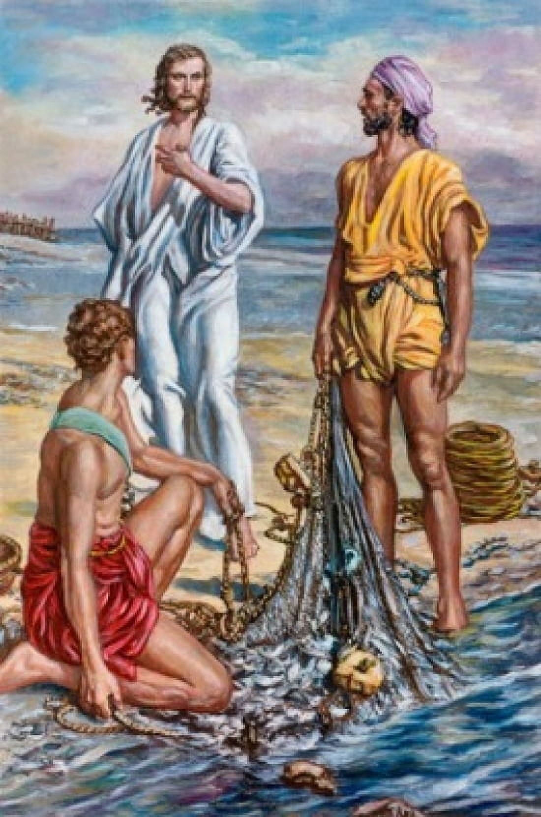 Jesus and the Fishermen Fortunino Matania (b1881 Italian) Canvas Art - Fortunino Matania (24 x 36)