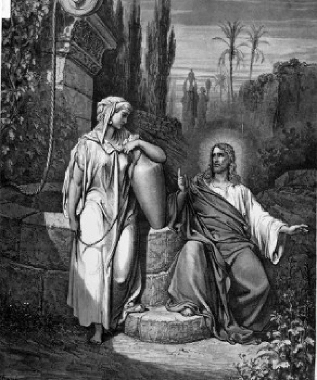 Jesus and the Samaritan Woman by Gustave Dore 1832-1883 Canvas Art - Gustave Dore (24 x 36)