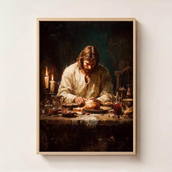 Jesus at the Last Supper Religious Wall Art Christian Decor, Stretched Canvas 12x16in