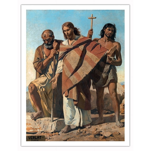 Jesus between Saint Peter and Saint John Baptist - Vintage Religious Art by Charles Verlat c.1877 - Fine Art Matte Paper Print (Unframed) 20x26in