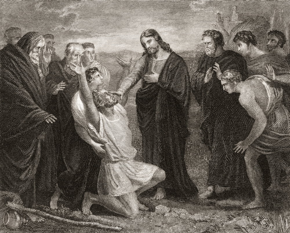 Jesus healing the blind From a 19th century print Canvas Art - Ken Welsh Design Pics (15 x 12)