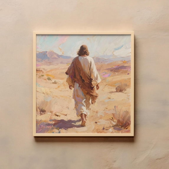 Jesus in Desert Poster Religious Home Decor Inspirational Faith Art, Unframed Canvas 16x20in