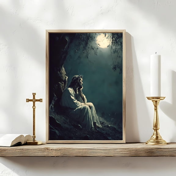 Jesus in Gethsemane Night Prayer Crown of Thorns Art