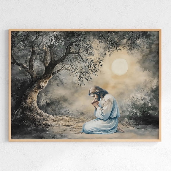 Jesus in Gethsemane Print: Bible Verse Scripture Art ( , 24x36 in Max.) Unframed Paper Print