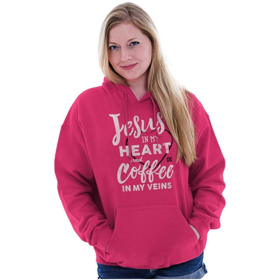 Jesus in Heart and Coffee in Veins Women Plus Size Graphic Pullover Hoodie Brisco Brands 5X