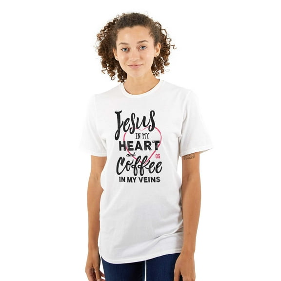 Jesus in Heart and Coffee in Veins Women's Graphic T Shirt Tees Brisco Brands M