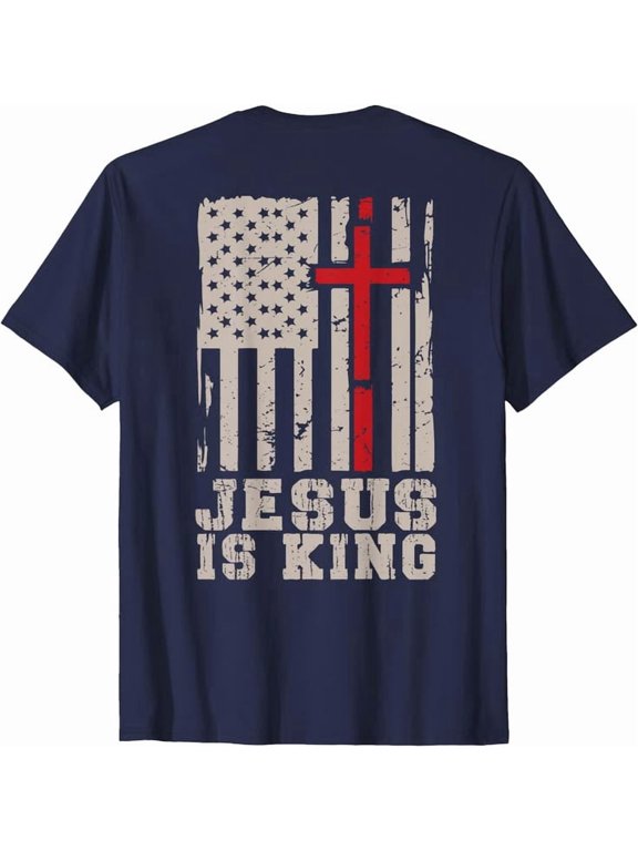 Jesus is King Men's American Flag Patriotic Christian Faith T-Shirt