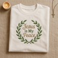 thumbnail image 1 of Jesus is My Peace Embroidered Sweatshirt, Christian Laurel Wreath Crewneck, Faith Scripture Shirt, Religious Gift Idea, 1 of 4