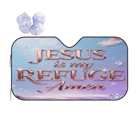 Jesus is My Refuge Amen Foldable Car Windshield Sun Shade, UV Protection Heat Shield