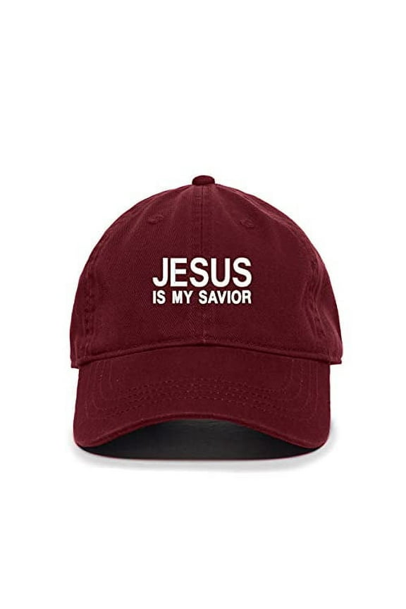 Jesus is My Savior Baseball Cap Embroidered Cotton Adjustable Dad Hat Burgundy