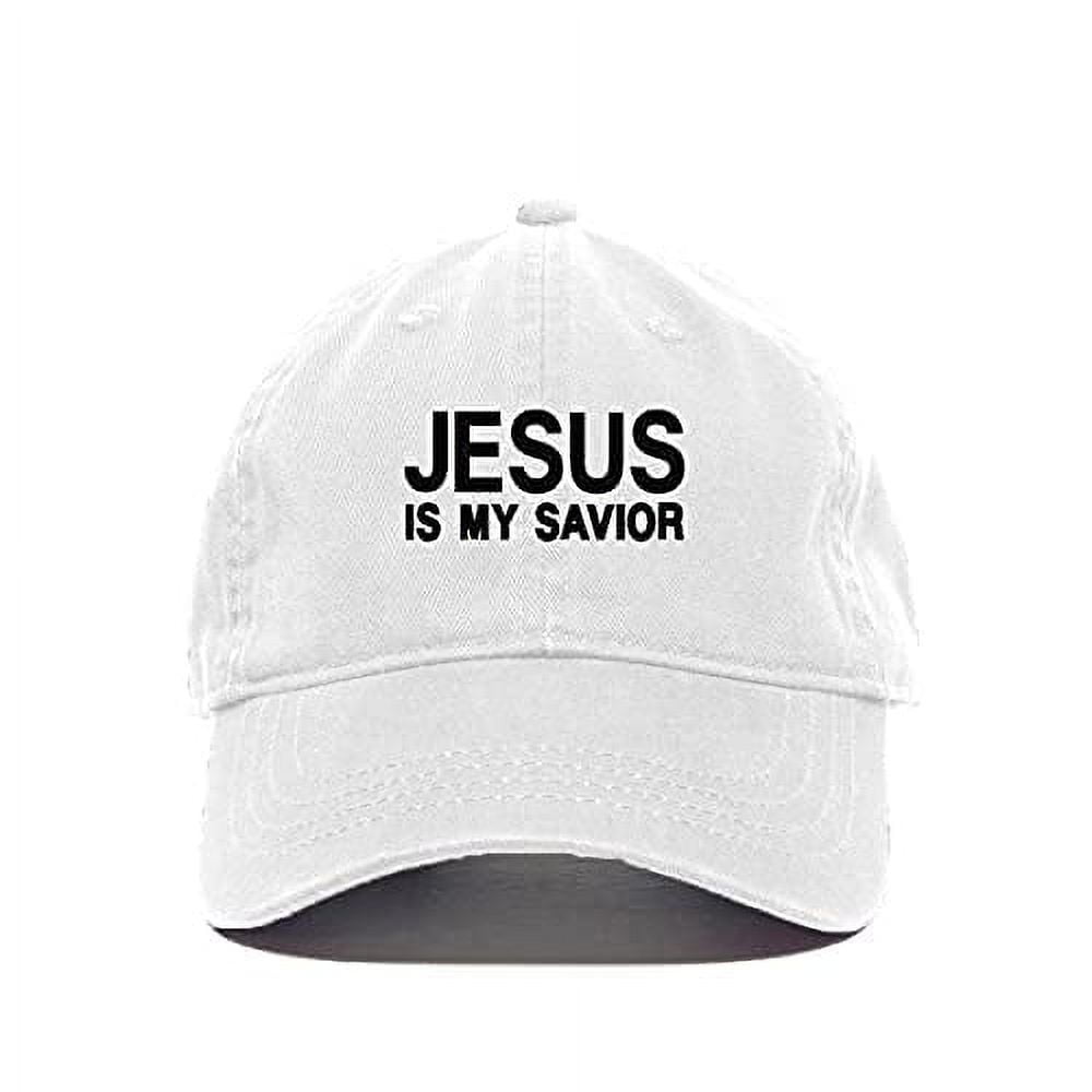 "Jesus Is My Savior" Embroidered Baseball Cap - Adjustable Cotton Dad Hat, White